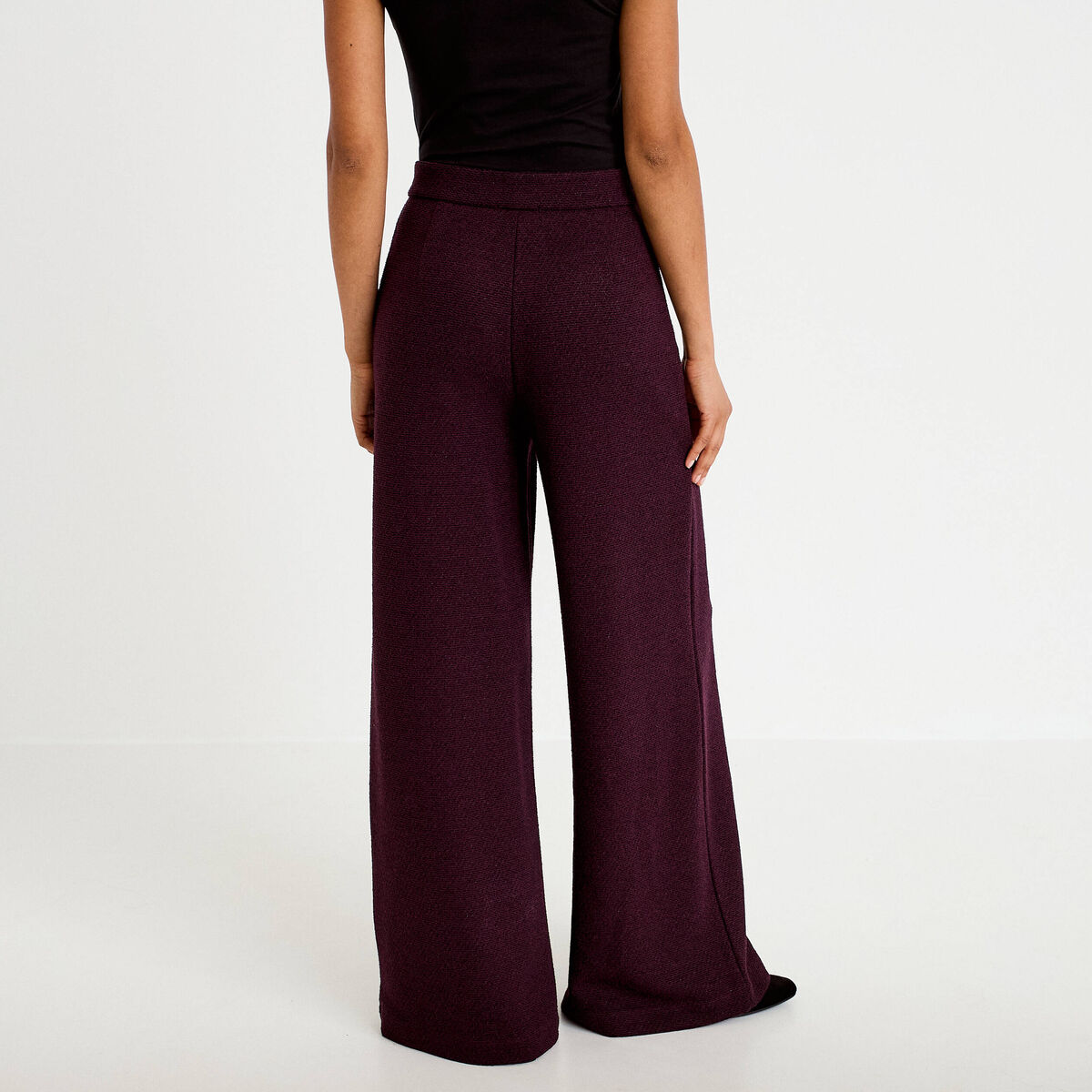 Pantalon bootcut en tweed violet fonc&eacute; femme