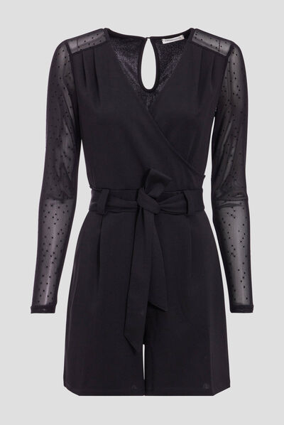 Combishort ceinturée noir femme