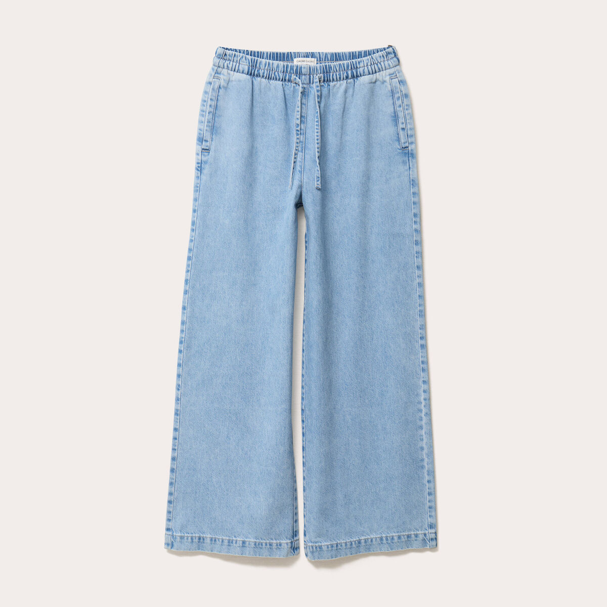 Jeans large taille élastiquée denim bleach femme