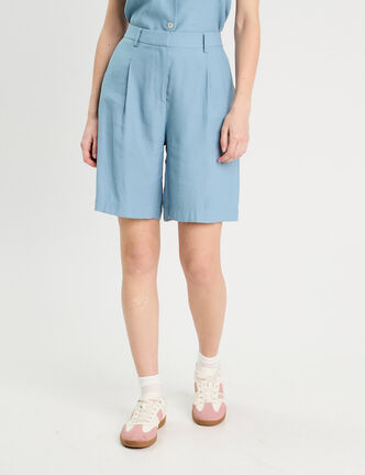 Bermuda droit pinces bleu gris femme
