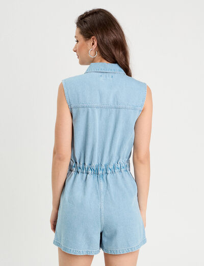 Combishort flare en jean denim bleach femme