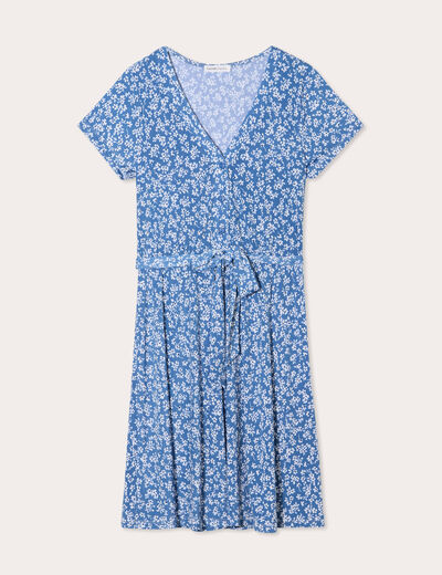 Robe évasée boutonnée bleu clair femme