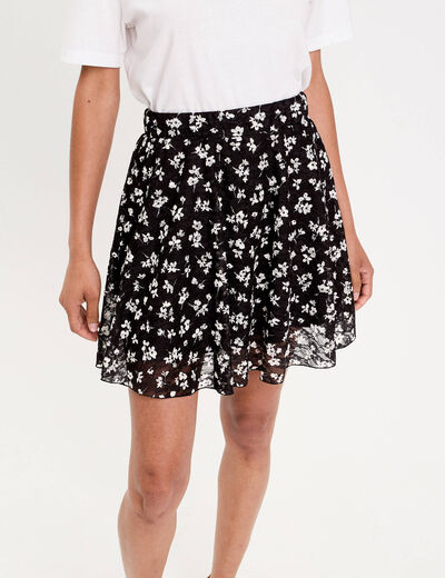 Jupe courte &eacute;vas&eacute;e en voile doubl&eacute;e noir femme