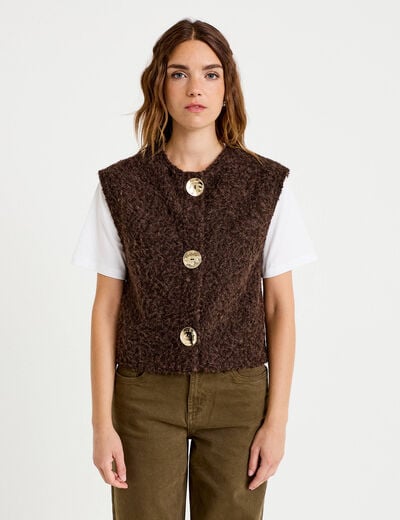 Gilet sans manches effet polaire marron fonc&eacute; femme