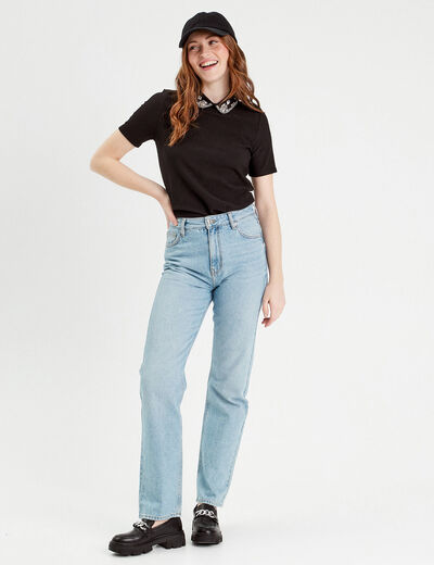 Jeans droit taille haute denim double stone femme