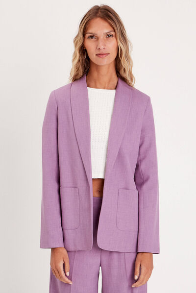 Veste esprit blazer col châle mauve femme