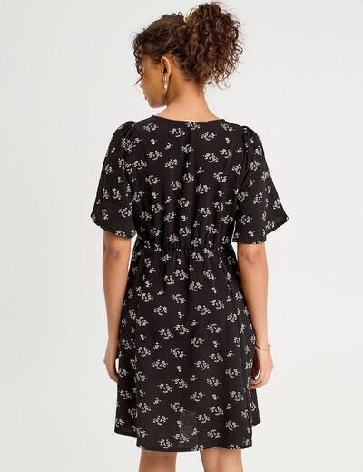 Robe évasée manches courtes noir femme