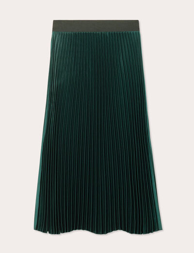 Jupe longue patineuse plissée vert foncé femme