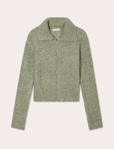 Gilet manches longues zippé vert pastel femme