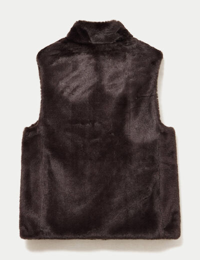 Veste sans manches fermeture zipp&eacute;e marron fonc&eacute; femme