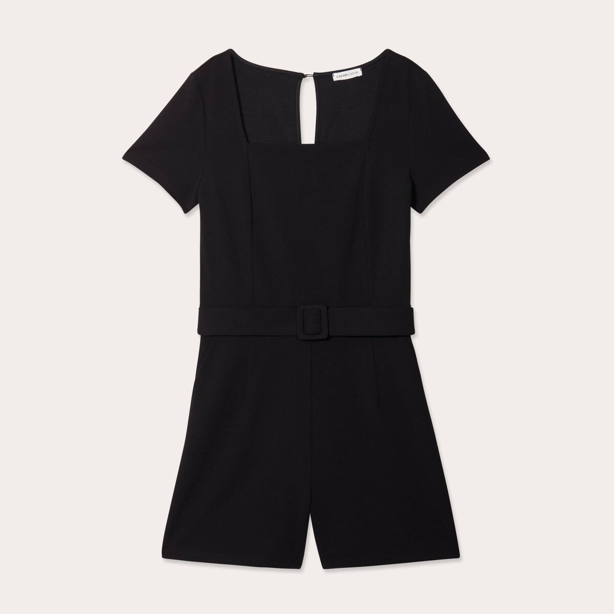 Combishort ceinturée noir femme