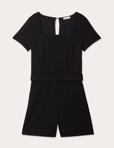 Combishort ceinturée noir femme
