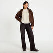 Blouse ajour&eacute;e manches longues marron femme