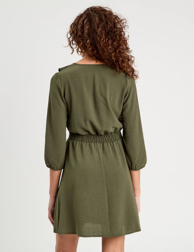 Robe évasée avec volants vert kaki femme