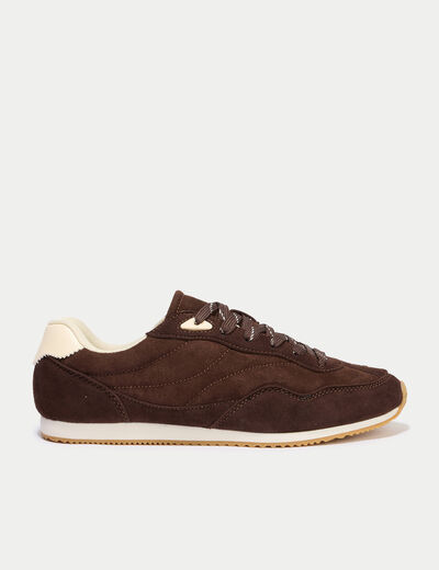 Basket aspect daim marron femme