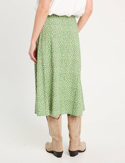 Jupe midi droite boutonnée vert kaki femme