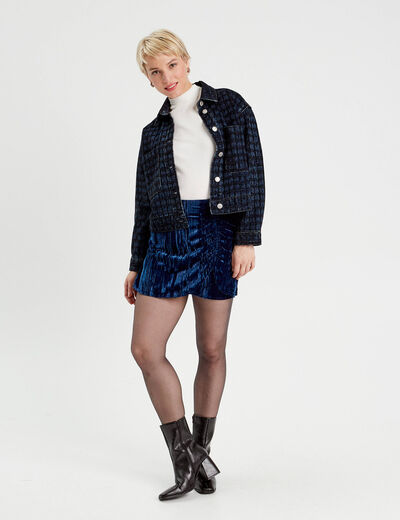 Jupe-short ajustée velours bleu foncé femme