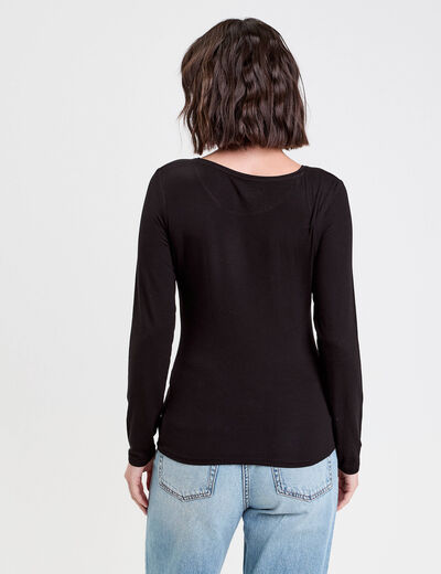 T-shirt uni à manches longues noir femme