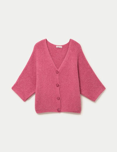 Gilet ample col v manches 3/4 vieux rose femme