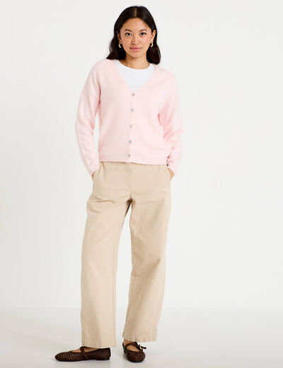 Gilet boutonn&eacute; avec col en V rose clair femme