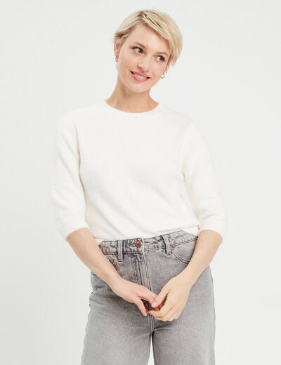 Pull manches 3/4 ecru femme