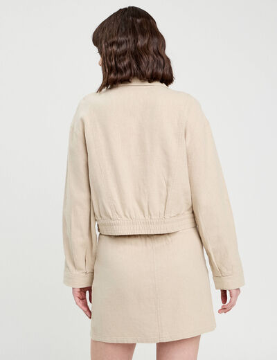Veste boutonnée contenant du lin beige femme