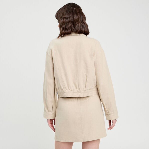 Veste boutonnée contenant du lin beige femme