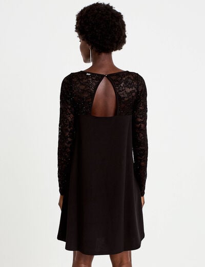 Robe bi-mati&egrave;re courte col rond noir femme