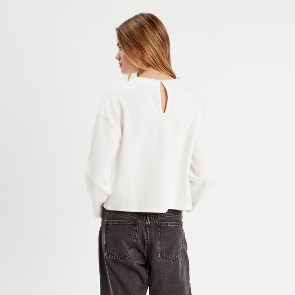 T-shirt col détails bijoux ecru femme