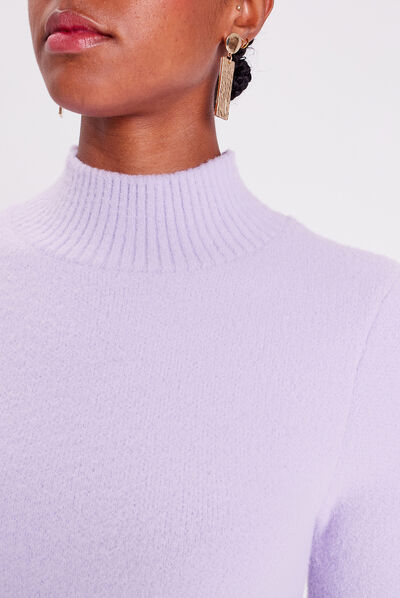 Pull avec col montant violet clair femme