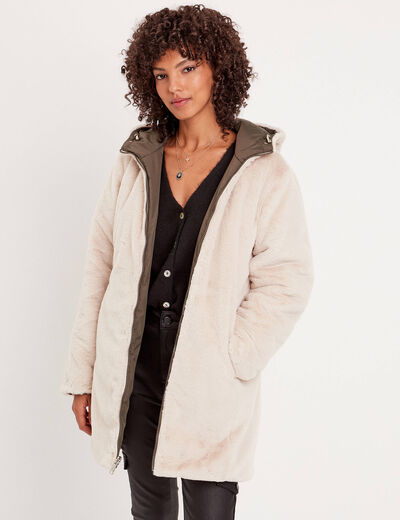Parka réversible à capuche vert kaki femme