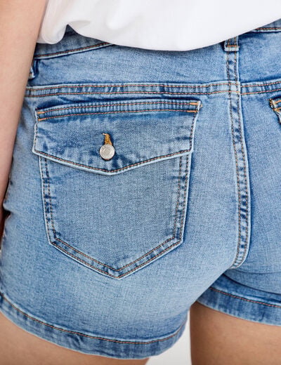 Short stretch en jean taille basse denim double stone femme