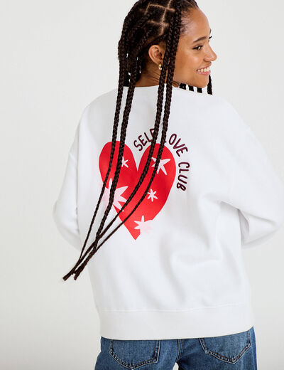Sweat oversize col rond manches longues blanc femme