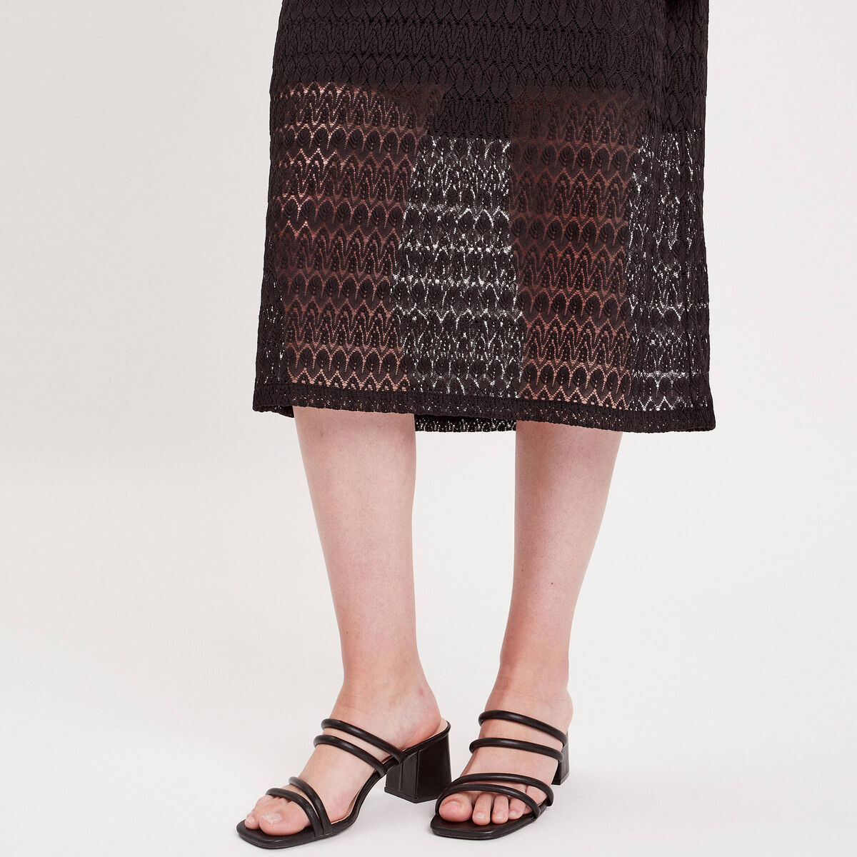 Robe longue droite ajourée noir femme