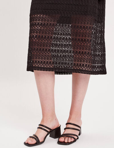 Robe longue droite ajourée noir femme