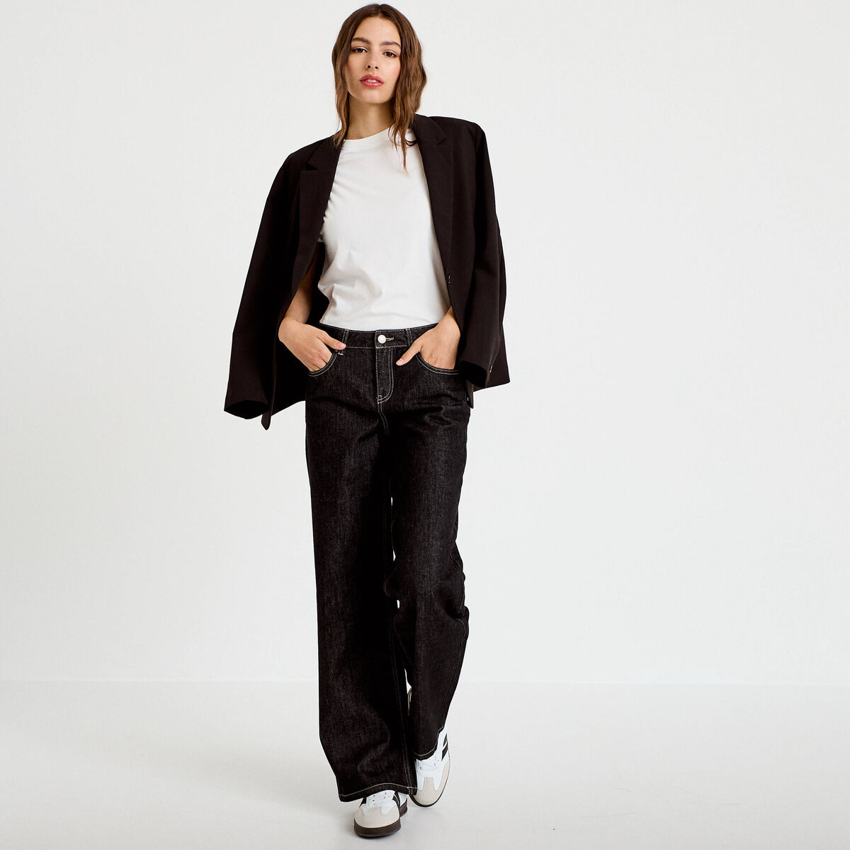 Jean wide leg taille basse denim noir femme