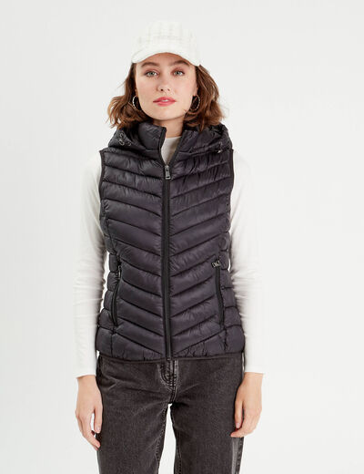 Doudoune sans manches capuche noir femme