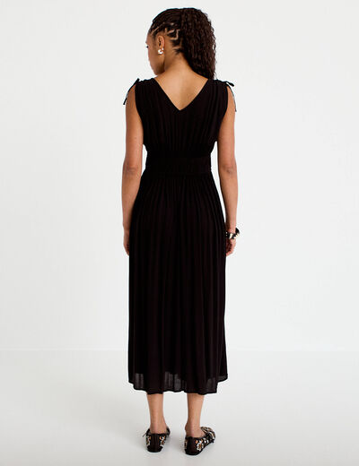 Robe midi &eacute;vas&eacute;e d&eacute;collet&eacute; sans manches noir femme