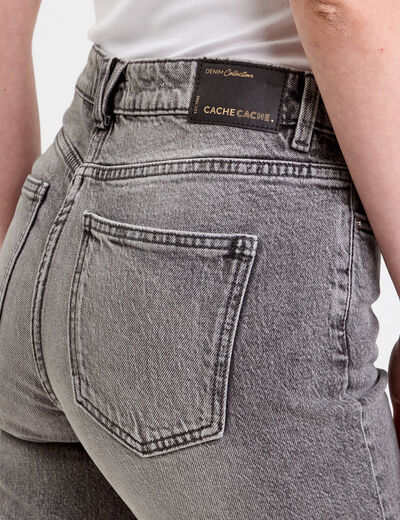 Jeans droit taille haute denim gris femme