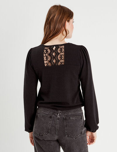 Pull dos en dentelle noir femme