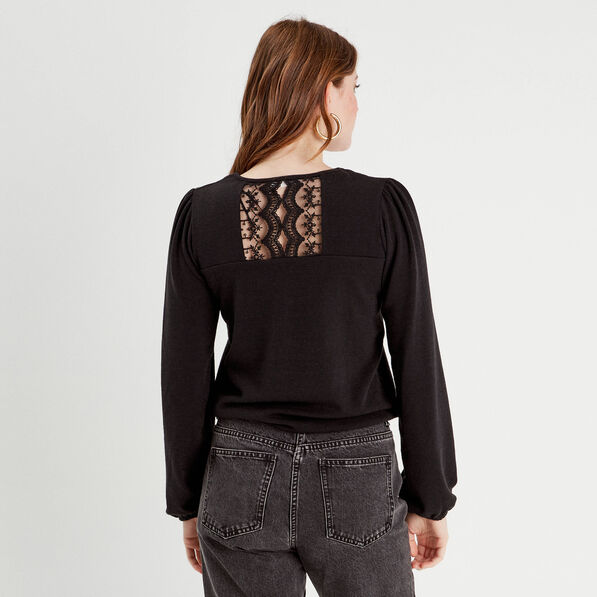 pull dos en dentelle noir femme Pull dos en dentelle noir femme