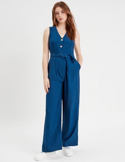 Combinaison pantalon ceinturée bleu marine femme
