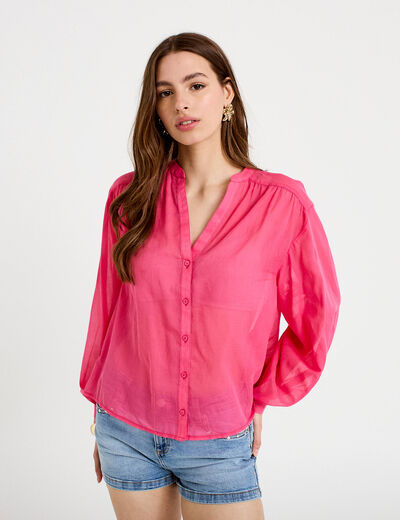 Blouse oversize manches longues rose fushia femme