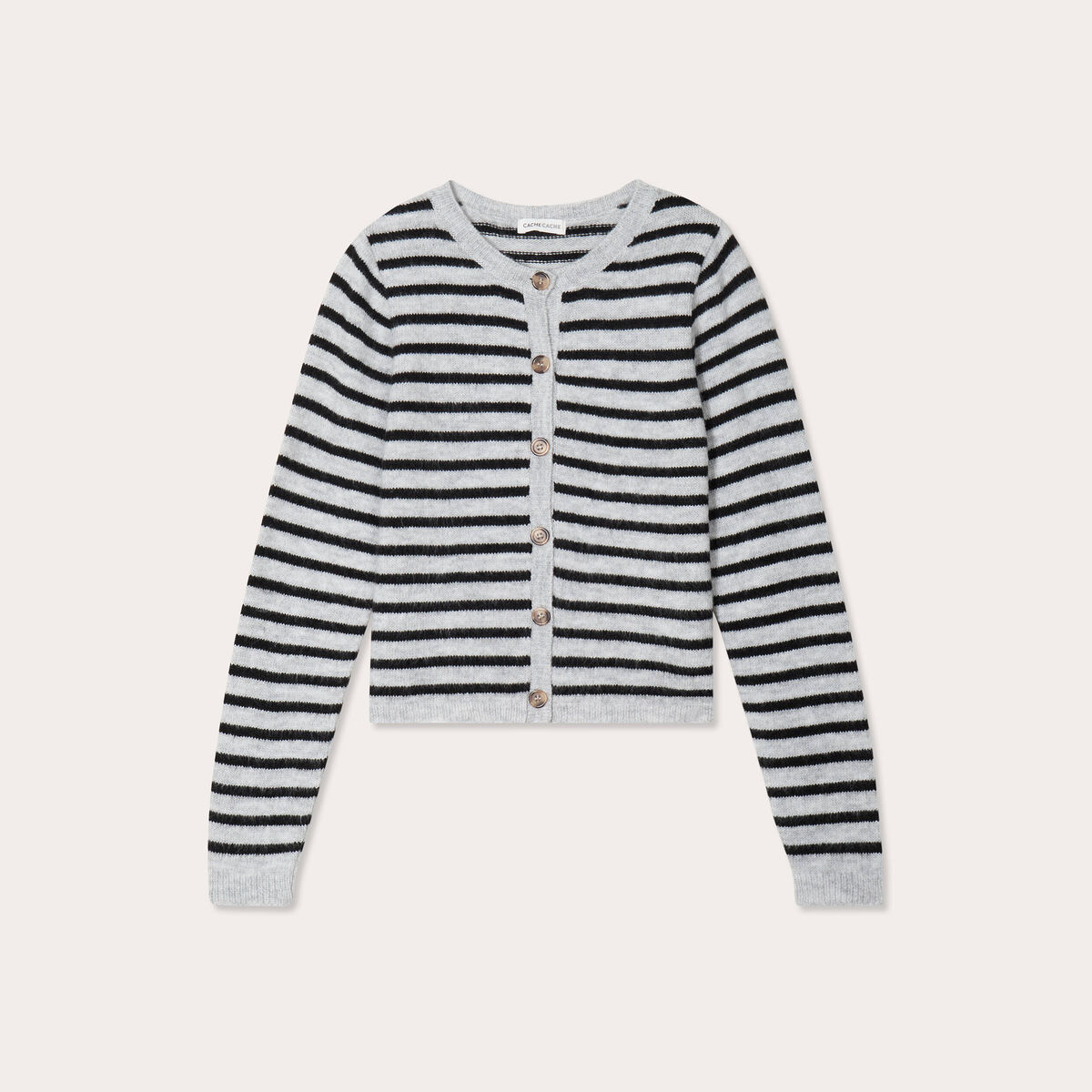 Gilet boutonné col rond gris clair femme