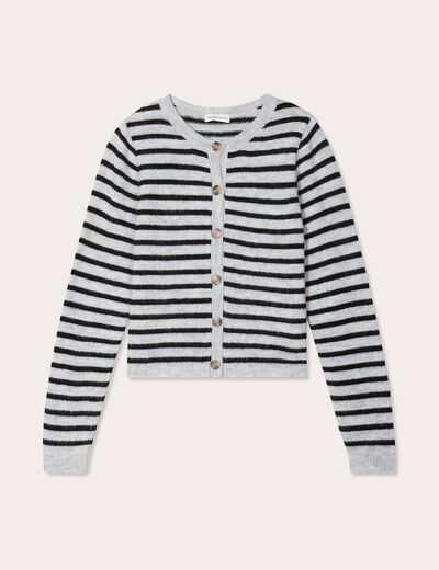 Gilet boutonné col rond gris clair femme