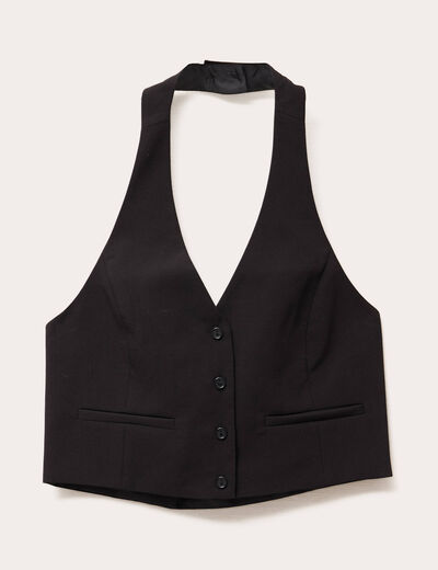 Veston cropped dos nu noir femme
