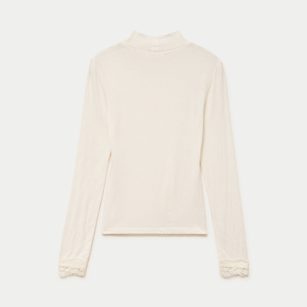 T-shirt ajust&eacute; col roul&eacute; dentelle ecru femme