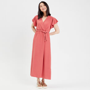 Robe longue évasée cache-coeur vieux rose femme