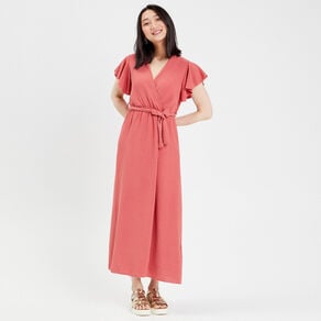 robe longue evasee cache coeur vieux rose femme Robe longue évasée cache-coeur vieux rose femme