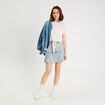 Jupe droite plissée en jean denim bleach femme